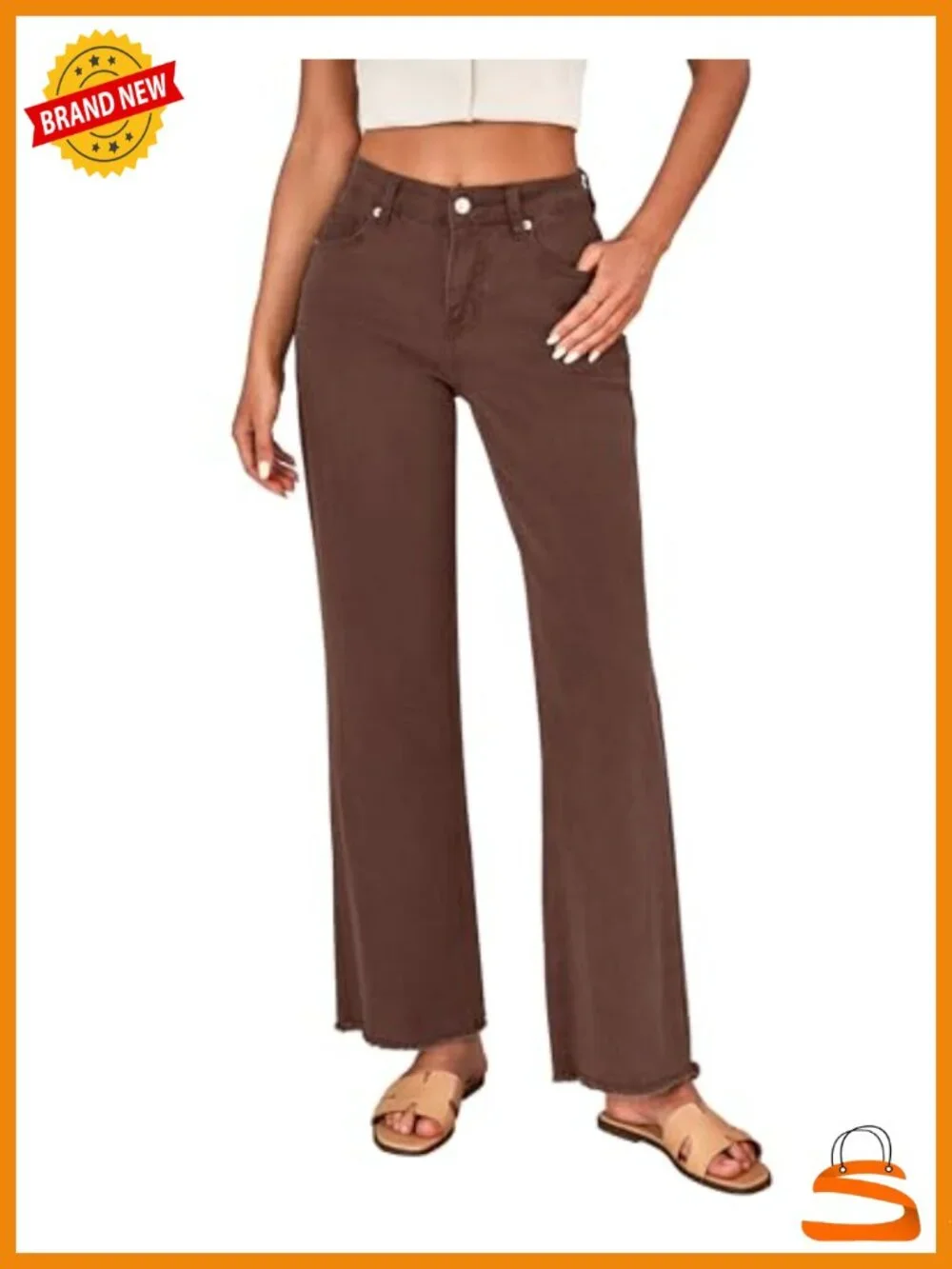 High Waisted Wide Leg Frayed Hem Stretchy Denim Jeans